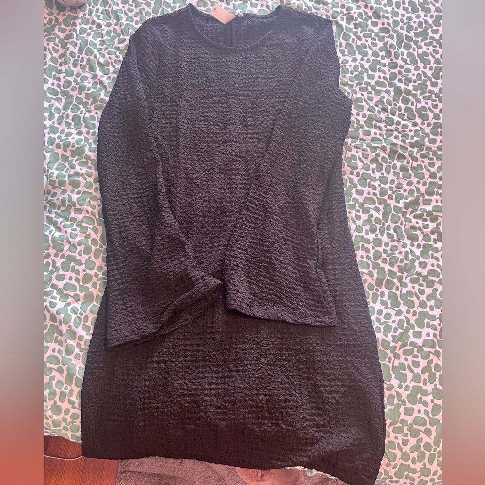 Textured Black Long Sleeve Dress